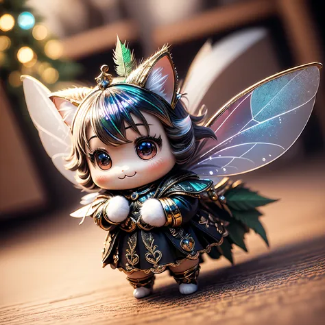 ​masterpiece、top-quality、ultra-detailliert、(chibi chara fairy:1.27),(iridescent feathers:1.2),(logo block christmas tree:1.1),fa...