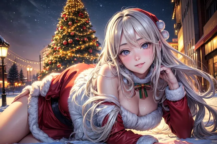 (best quality,4k,highres,masterpiece:1.2),ultra-detailed,(realistic,photorealistic:1.37),a man and a girl hugging face to face ,japanese,(a girl long and beautiful hair,moist eyes),(handsome and cool man,Santa Claus,short hair), ,shy smile,White Christmas,...