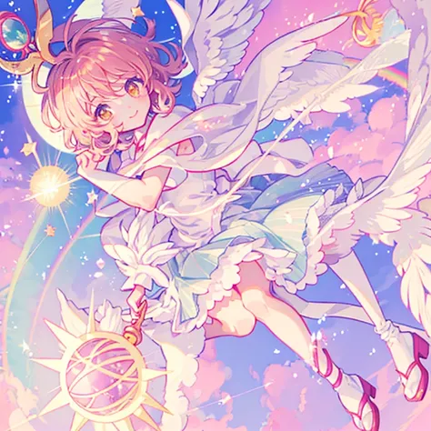 Cardcaptor Sakura、clear card version、kinomoto sakura、kirakira、fluffly、clear sky and sun、ssmile、There is a rainbow in the sky、Flying in the sky