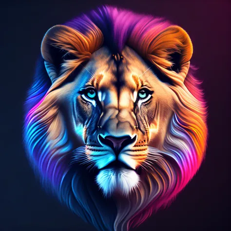 intricate and colorful, (digital painting:1.2) lion's head, bright neon fur, portrait, concept art, octane render, trending on a...