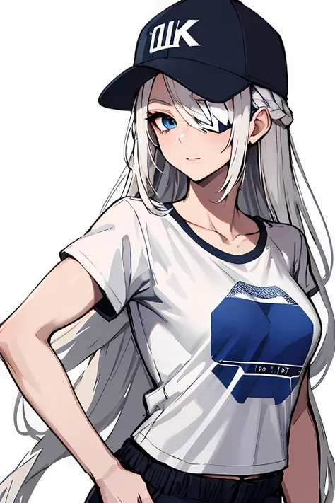(absurdres, 8k, 4k, masterpiece, hyper extreme detailed:1.2), solo, 1girl, portrait, best quality, expressive eyes, perfect face, portrait, looking at viewer, solo, standing, casual wear, toned, white haired, eye patch, braided hair, long hair, medium brea...