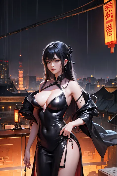 (((, bad girl))), (((Chinese looks))), Rias Gremory from High School DXD ((skinny girl)), Full body, glamour, wet skin, Wet hair, night sky, rain, Bokeh, (((fey))), fantasy, rpg, DnD, hyperdetailed painting, luminism, 4k resolution, fractal isometrics deta...