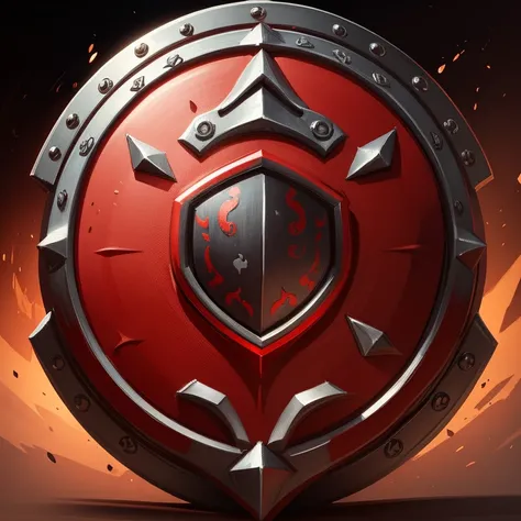 front full view of a metal shield with a red and black design and transparent background, shield emblem, fantasy shield, shield design, 8k high quality detailed art, highly detailed illustration, detailed game art illustration, highly detailed and realisti...