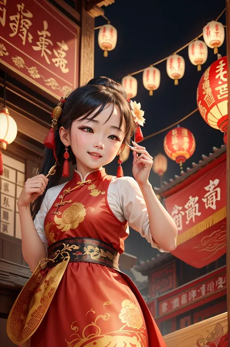 (best quality,4k,8k,highres,masterpiece:1.2),ultra-detailed,realistic,photorealistic:1.37,traditional chinese festival,celebration,chinese lanterns,bright fireworks,colorful dragon dancing,beautiful red and gold decorations,lively streets,crowded markets,y...