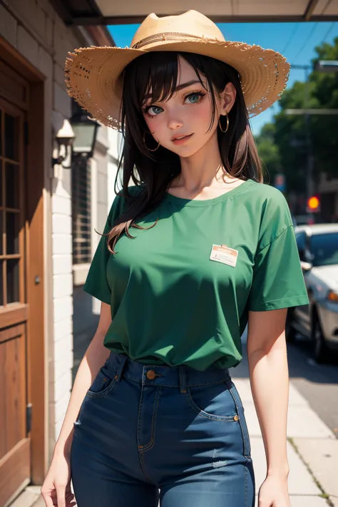 Cowgirl, green shirt,