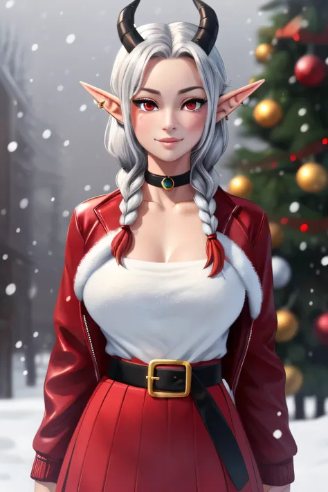 ((ultra quality)), ((tmasterpiece)), dragon girl, ((White, hairlong, tied in a braid)), (there are dragon horns), (blush on cheeks), (silver ear rings), (elf ears), (Beautiful cute face), (beautiful female lips), Charming, ((sexy facial expression)), looki...