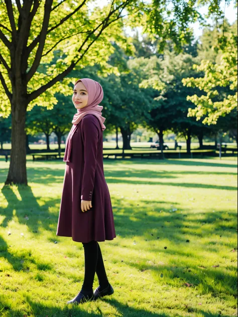 hijab, dress, city park