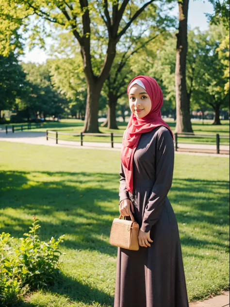 hijab, dress, city park