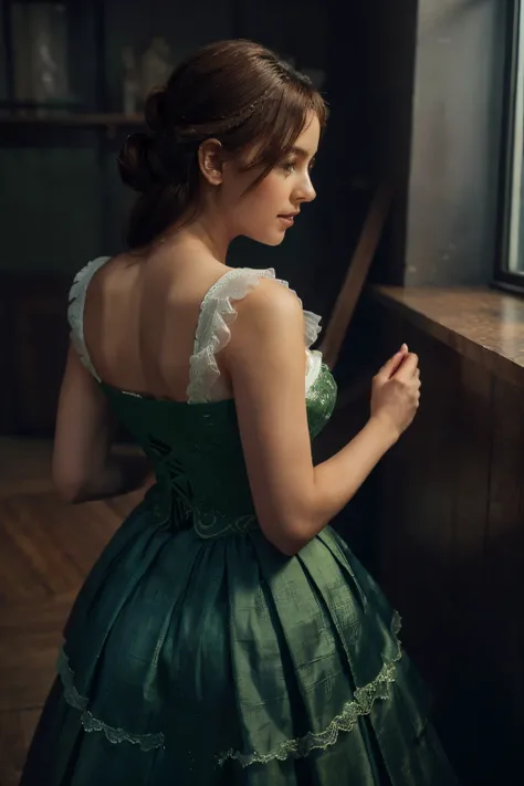 ((High-quality work)), the lines are clear and concise, the green dress and the beautiful pleated lace complement each other, which enriches the layering of the whole picture, the graceful Edwardian lace dress and the princess skirt add a lot to the charac...