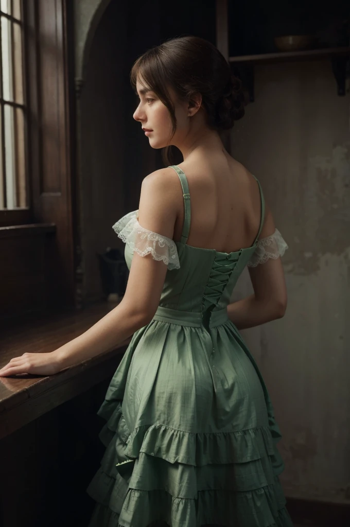 A lady in green