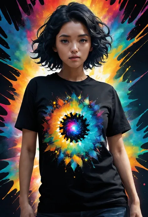 0mib style，himawari，T-shirt design，prism fragment，Reflected fractal circle，ink spatter，Melted brushstrokes，particles vortex，dramatic lights，high high quality， The beautiful，tmasterpiece