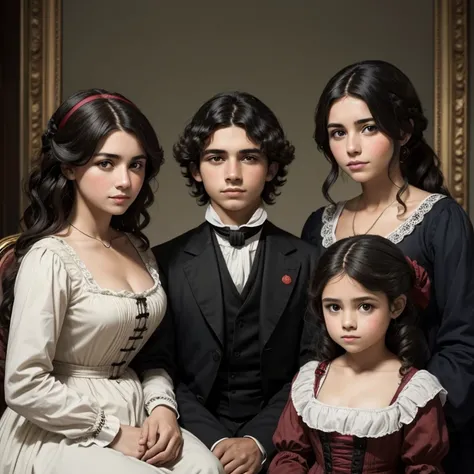 foto de una familia londinense, man, Mujer con cabello rubio, tres hijos, from the 1800s in period attire