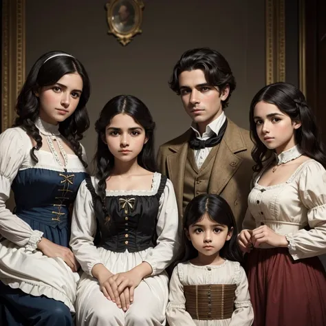 foto de una familia londinense, man, Mujer con cabello rubio, tres hijos, from the 1800s in period attire