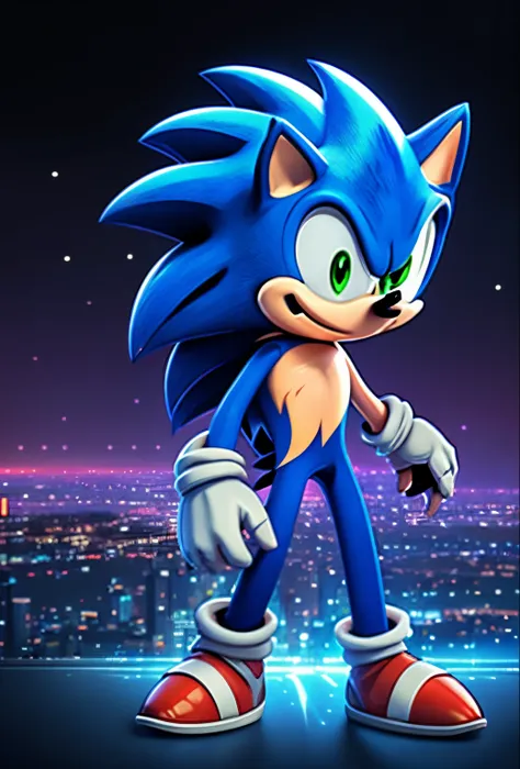 ((16k uhd high detail, 16k hdr cinematic art)) sonic the hedgehog in the city at night, from sonic, portrait of sonic the hedgeh...