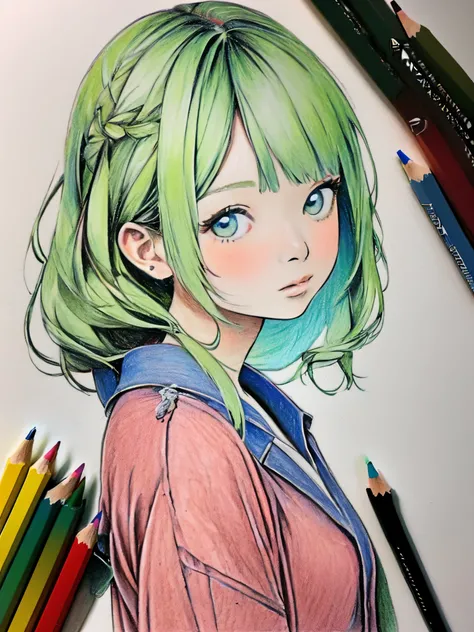 1girl,colored pencil