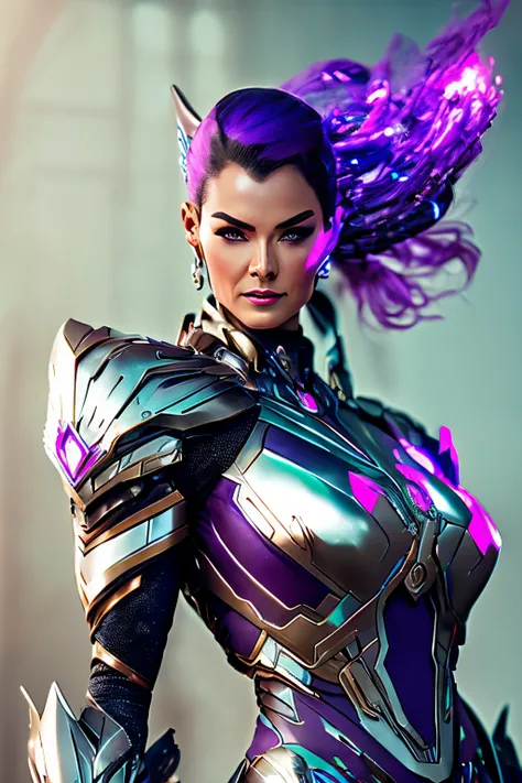 (best quality,4k,8k,highres,masterpiece:1.2),ultra-detailed,(realistic,photorealistic,photo-realistic:1.37),cybernetic armor version of Psylocke,full body portrait,shiny metallic texture,sleek and futuristic design,dynamic pose,fierce expression with glowi...