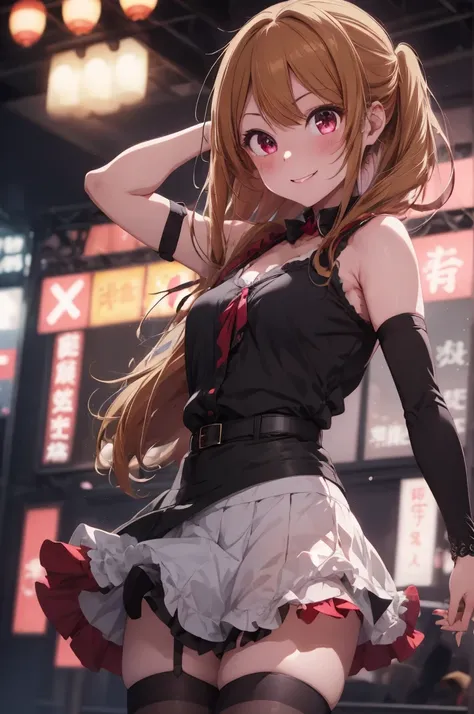 anime, beautiful face, highly detailed face, detailed perfect eyes, perfect hair, perfect lips, accurate arms, accurate hands, perfect legs, accurate footware. highly detailed background, front lighting, perfect lighting, full body, 1girl, solo, ruby hoshi...