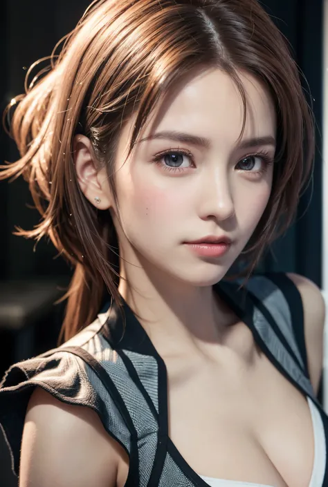 (8K, Photorealistic, Raw photo, of the highest quality: 1.3), (1girl in), Super beautiful, (Realistic face), (boyish, Silver Color Berry Shorthair), Beautiful , Glare that captivates the viewer, Beautiful expression, Beautiful breasts, (Realistic skin), Be...