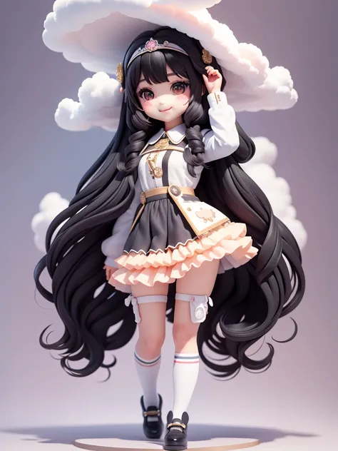 (masterpiece), (bestquality), (Super Detailed), (Full body: 1.2), 1 girl, chibi, kawaii, smile, colorless background, uniform, Blush, : 3, long-haired, cloudy, Black Hair, Blush sticker, beautiful detailed face), (Beautiful, detailed eye texture,