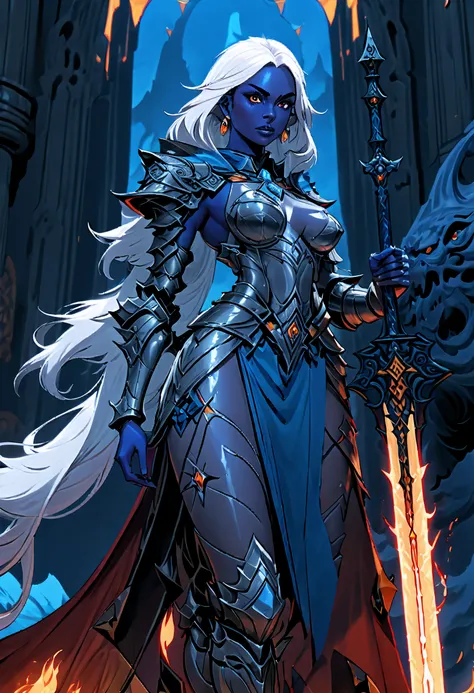 fantasy art, dnd art, RPG art, drkfntasy wide shot, (masterpiece: 1.4) portrait, intense details, highly detailed, photorealistic, best quality, highres, glowing particle portrait a vedalken female (fantasy art, Masterpiece, best quality: 1.3) (blue skin: ...