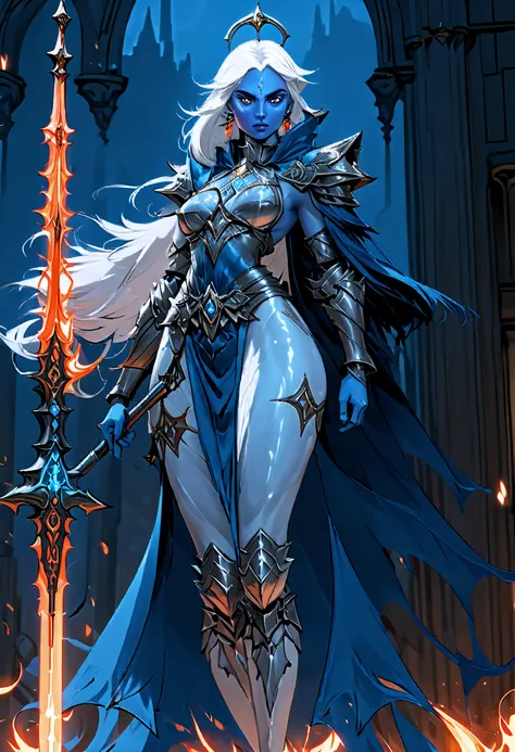 fantasy art, dnd art, RPG art, drkfntasy wide shot, (masterpiece: 1.4) portrait, intense details, highly detailed, photorealistic, best quality, highres, glowing particle portrait a vedalken female (fantasy art, Masterpiece, best quality: 1.3) (blue skin: ...