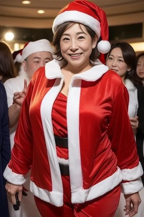 japanese mature, (Solo), 50 years old, (Wrinkles at the corners of the eyes:1.5), Large breasts, A MILF, glamor, A sexy, Chromo-white skin, Looking at Viewer、Super large udder、(((Santa Claus Costume))), (a miniskirt:1.2))、Black pantyhose、high-heels、ssmile、...