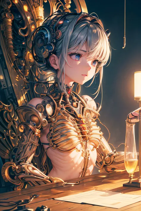 (((masterpiece))), (((best quality))), ((ultra-detailed)), (highly detailed CG illustration), ((an extremely delicate and beautiful)),cinematic light,((1mechanical girl)),solo,full body,(machine made joints:1.2),((machanical limblood vessels connected to t...