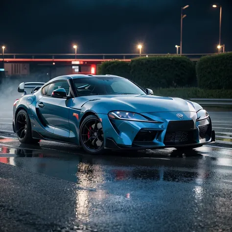 Sport car Toyota supra Mk4, vibes rain,city