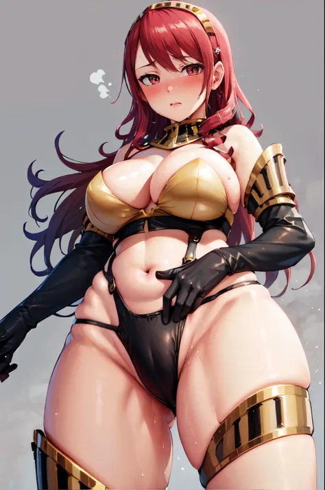 (masterpiece, best quality:1.2), solo, 1girl, kirijoarmor, blush, embarrassed, looking at viewer, armor, gloves, sweat, curvy, from below, pov