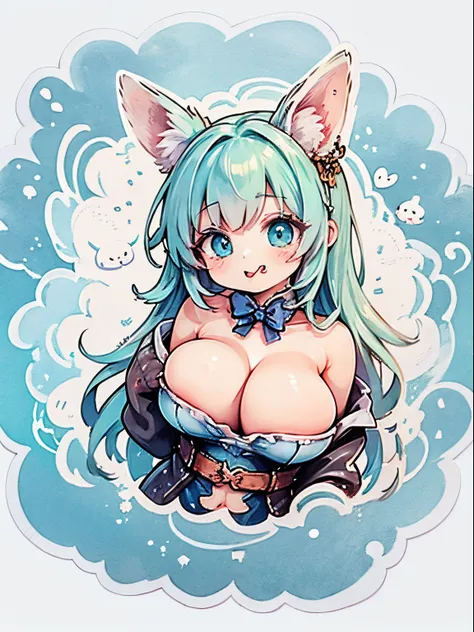 a sticker、Boob stickers、Colossal tits、cleavage of the breast、breast closeup、Depiction of only the chest、tongue、sticking out the tongue、Rabbit ears、No background、white backgrounid、