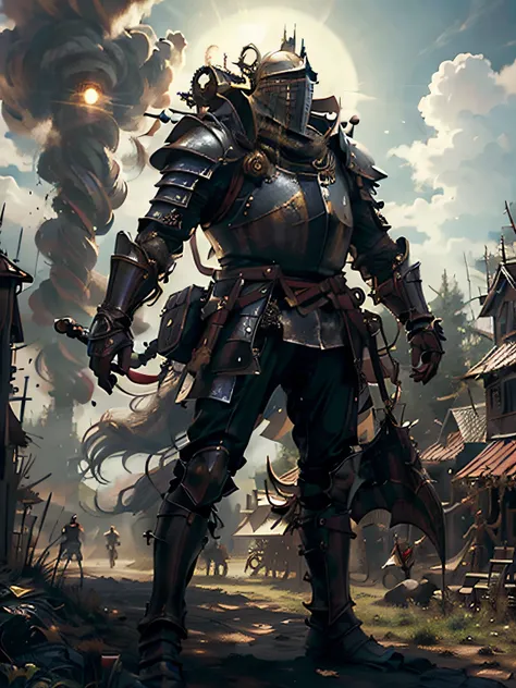 (Masterpiece, Highest Quality, Highest Quality, Official Art, Beautiful and Aesthetic: 1.2), (Backlit), (Giant), (Giant), (Giant),square shaped knight. Dressed in realistic and imposing armor,