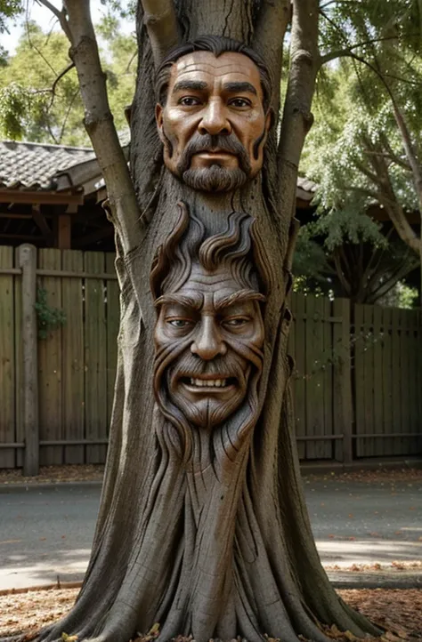 there is a tree with a face carved into it, with a few scars on the tree, person made of tree, twisted trunk, treebeard, an old twisted tree, the trees are angry, willow tree, trees with faces, carved into the side of a tree, in the shape of a ent, of an e...