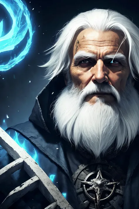 (papel de parede 8k extremamente detalhado), An average photo of an old man with necromancer gerrary white hair, intrincado, alto detalhe, Dramatic