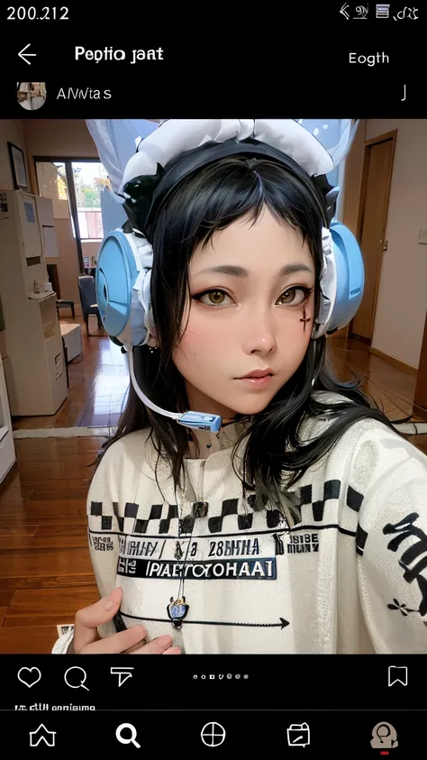 garota japonesa usando fones de ouvido de gatinhos estilo gamer, olho puxado 2023, estilo ia realista,