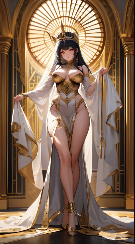 ((worms eye view)) Egyptian goddess in lingerie, moden ao Dai, full body, perfect anatomy, chiaroscuro centered, dynamic, highly detailed, masterpiece, high quality, high Res,