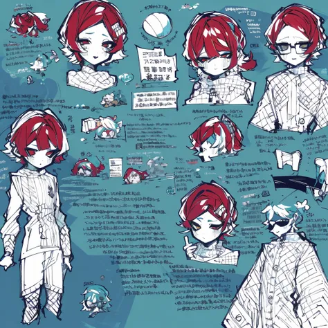 petite girl, redhead hair, robot horse,Type sheet, Character Sheets, Three types，Shot Full Body，Game Character Design，than a little flying moon，Girl in sunglasses and beans，Victorizo ∨TSE∨，Stylistic expression, inspired by Alphonse Mucha, A lot of style, f...