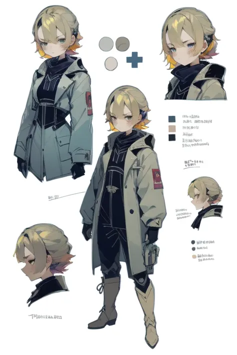 1girl in, ((character information)、type sheet, character sheets, three types，shot full body，game character design，stylistic expr...