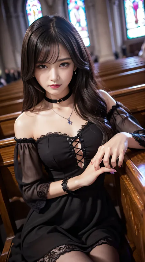 LTRA Details、Fascinating beauty、Dainty woman、Cool Girl、Wavy Hair、Black chiffon dress、Wide sleeves、flered skirt、Black pantyhose、Evil Female Executive、Evil Fall、brainwash、lacy fabric、Glossy legs、black lipstick、Evil look、Suspicious look、Hollow eyes、wicked、Rea...