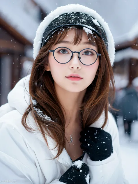 (top-quality、超A high resolution、​masterpiece:1.3), Snow ski resort crowded with many people, masutepiece, Midhair with bangs, Detailed moisturized eyes, Textured skin, Best Quality, Illustration, Ultra-detailed, finely detail, hight resolution, in 8K, Wall...