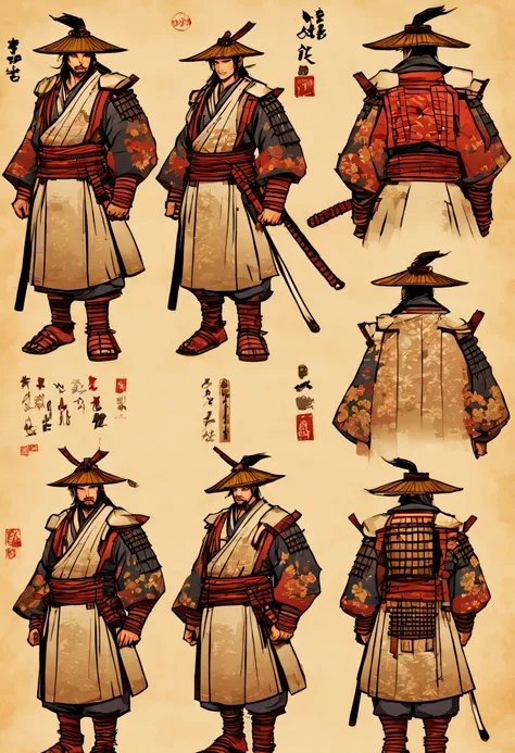 Samurai character turnaround sheet full body