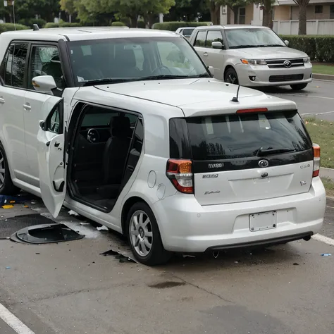 Car crash in a 2006 white scion xb with