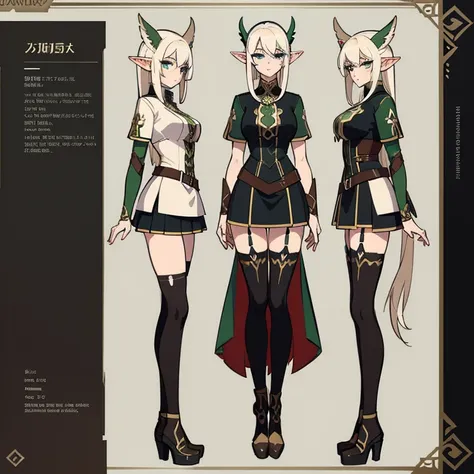 a drawing of a female elf in a short skirt and a elf ears, full body adoptable, archer clothes, elf ranger clothes, hunter themed attire, fullbody commission for, character design : : gothic, character adoptable, outfit design, anime character reference sh...