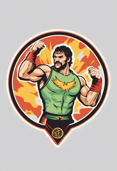 (sticker),white background,(in circle), wrestling hero , ,, ultra detailed, detailed drawing, vectorised, silhouette, 8k, profes...