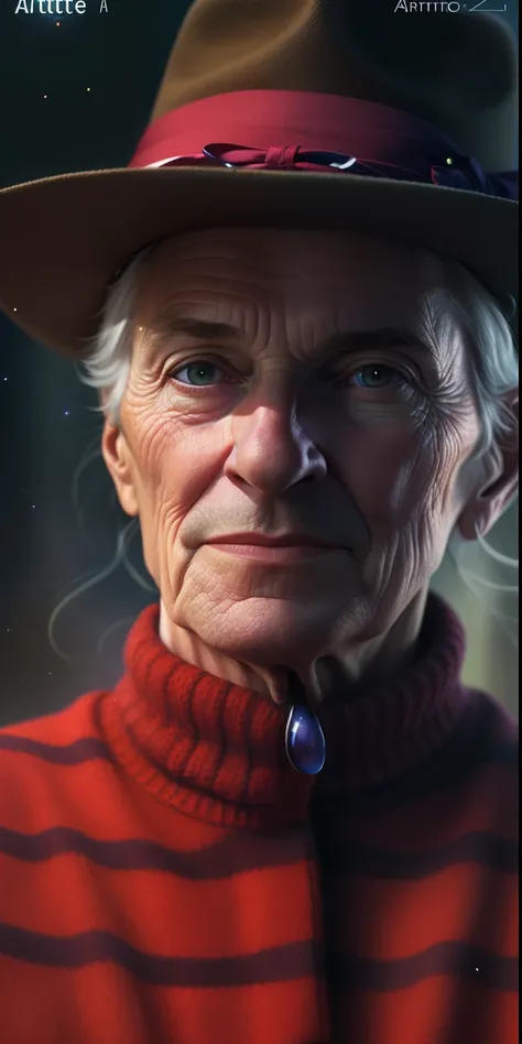 a close up of a person wearing a hat and a sweater, Iconic character of high detail, Beeple e Jean Giraud, Arte conceitual 4K e hiper realismo, arte do personagem do motor irreal, retrato de personagem de closeup, Retrato VFX altamente detalhado, Stefan Ko...