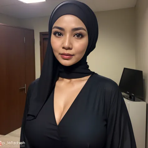 52 years Old, Hijab Indonesian mature woman, Big Tits : 96.9, Gamis, Breast about To burst out, at doctor office, Dark light, at Nighttime