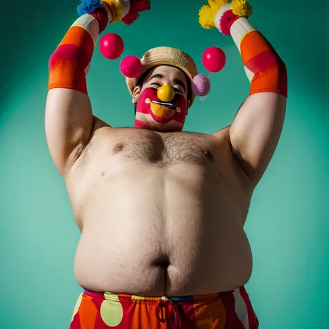 Clown man&#39;s belly becomes fatter and his body becomes rounder