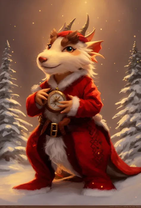 Picture of a little dragon wearing a Santa suit and hat., childrens art in artstation, inspired by Michael Malm, portrait of an elf, adorable digital painting, portrait of a gnome called eldon, Classic portrait, portrait of an elf, Santa, based on Rudolf F...