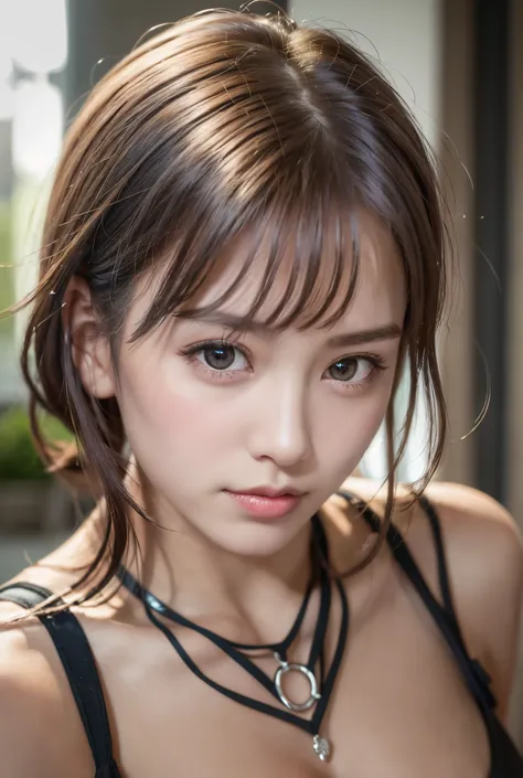 (8K, Photorealistic, Raw photo, of the highest quality: 1.3), (1girl in), Super beautiful, (Realistic face), (boyish, Silver Color Berry Shorthair), Beautiful , Glare that captivates the viewer, Beautiful expression, Beautiful breasts, (Realistic skin), Be...