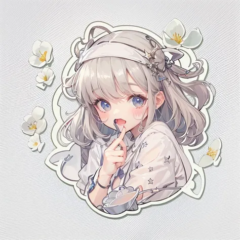 (a sticker), 1 cute girl with, Clear lines, clean backdrop, white backgrounid