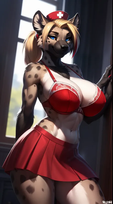 Draft Sketch (nsfw)))), uploaded the e621, beautiful and detailed,woman (((female))) ((anthro)) hyena, Ross Tran, by ruan jia, by zaush, by foxovh, lighting cinematic, seductor, hyena, thighighs, (huge chest) foxovh 1girls ai_generated masterpiece:1.2, bes...